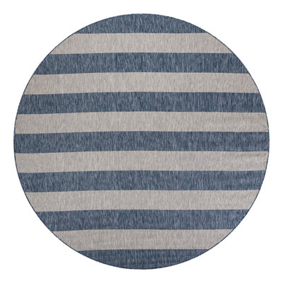 Tapis rayé bleu / gris intérieur / extérieur Simoes