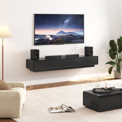 Meuble télé mural / sur pied pour téléviseur de 85 po ou moins, console multimédia flottante avec 2 tiroirs et 2 armoires