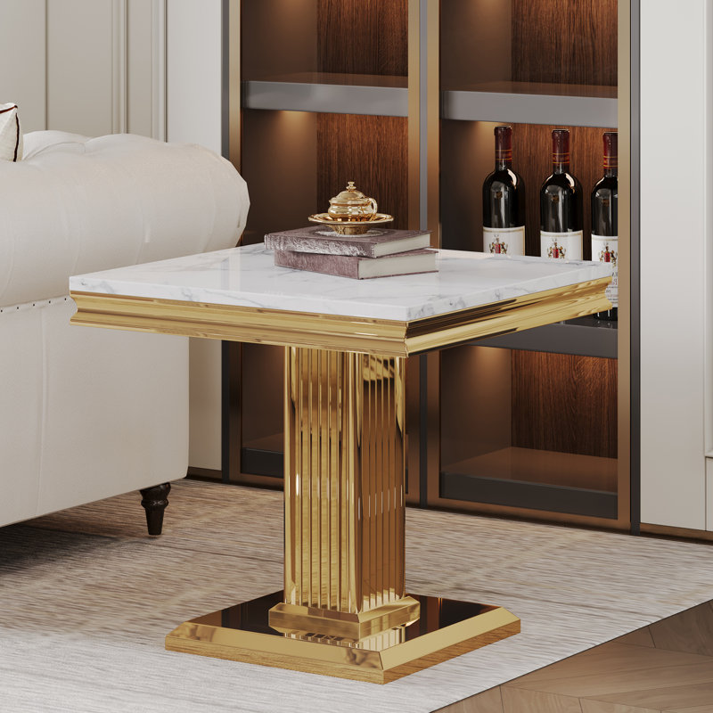 Jahkel End Table, Gold, White
