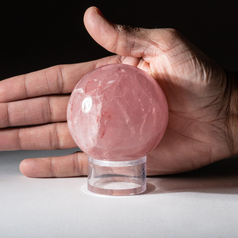 Polished Rose Quartz Sphere from Madagascar, Pink/Clear, 2.5" H x 2.5" W x 2.5" D