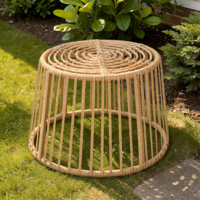 Table de bout extérieure Laine, plateau rond de 20 po, base tissée en corde brune