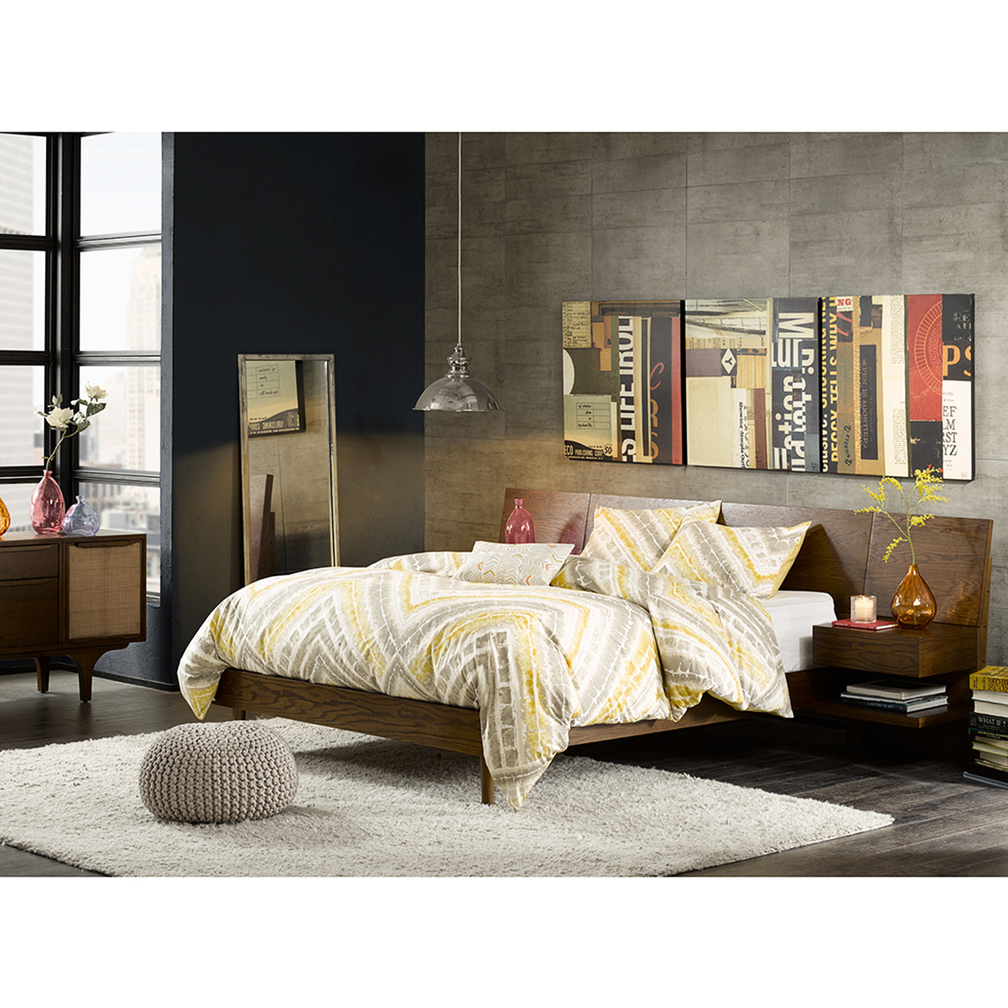 Latitude Run® Pecan King Bed With 2 Nightstand Drawers Hidden Stockpile