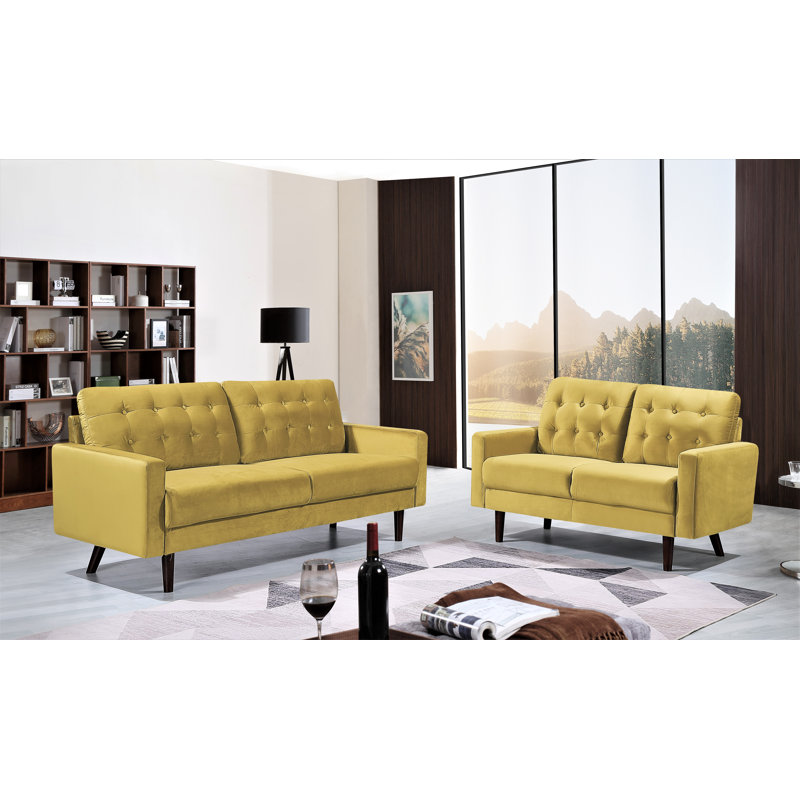 Ensemble de salon standard en velours 2 pièces Erwica, Velours jaune puissant