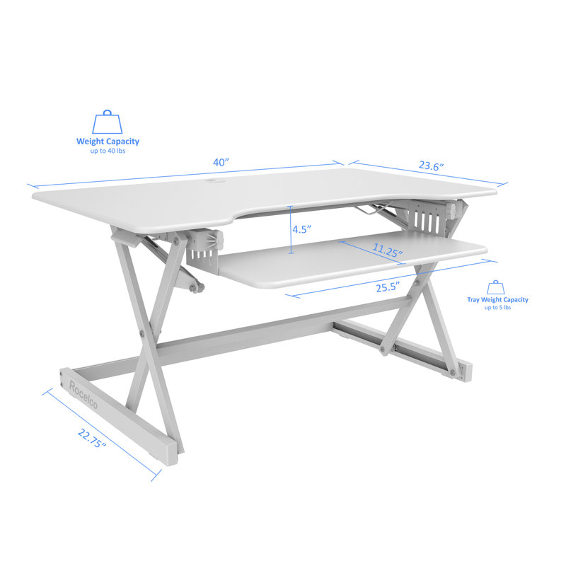  46 in. Beige Height Adjustable Standing Desk Converter with Double Monitor Mount Stand and Deep Keyboard Tray, Beige/Black