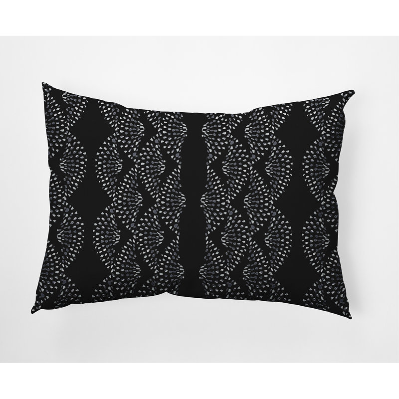 Dotted Geometric Outdoor Reversible Throw Pillow, Black