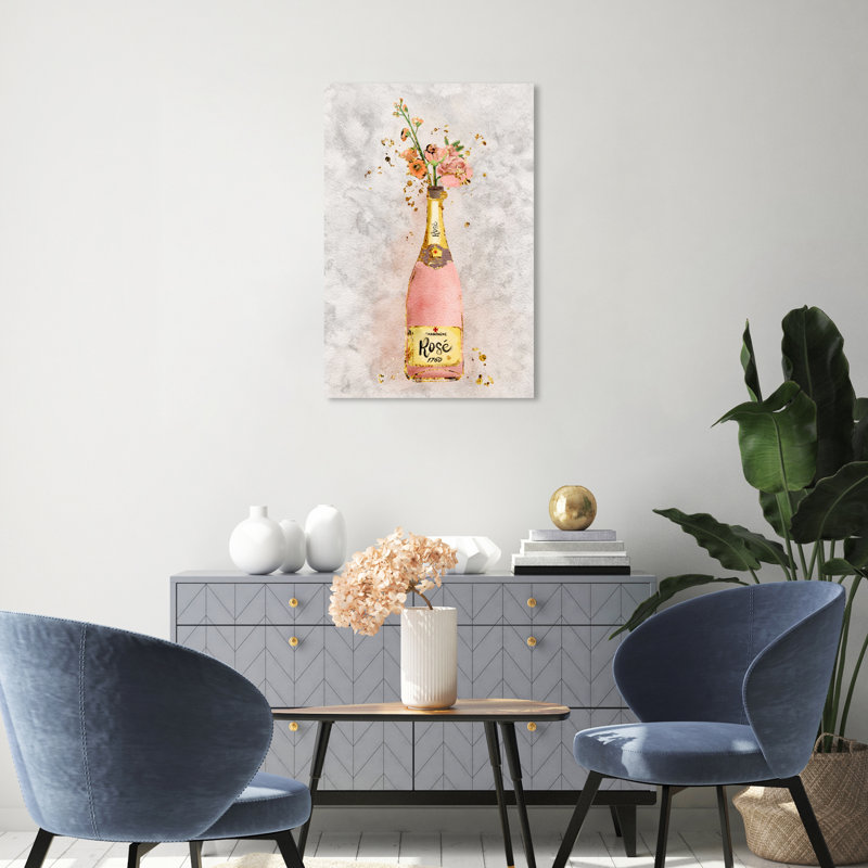 Champagne Rosado - peinture sur toile, H 20 po x l 30 po x P 1,5 po, Toile tendue