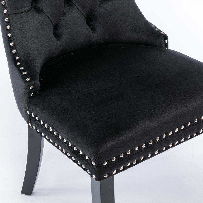 Ensemble 2 pièces de chaise de salle à manger rembourrée en velours de bois massif avec pieds en bois et garniture cloutée haut de gamme