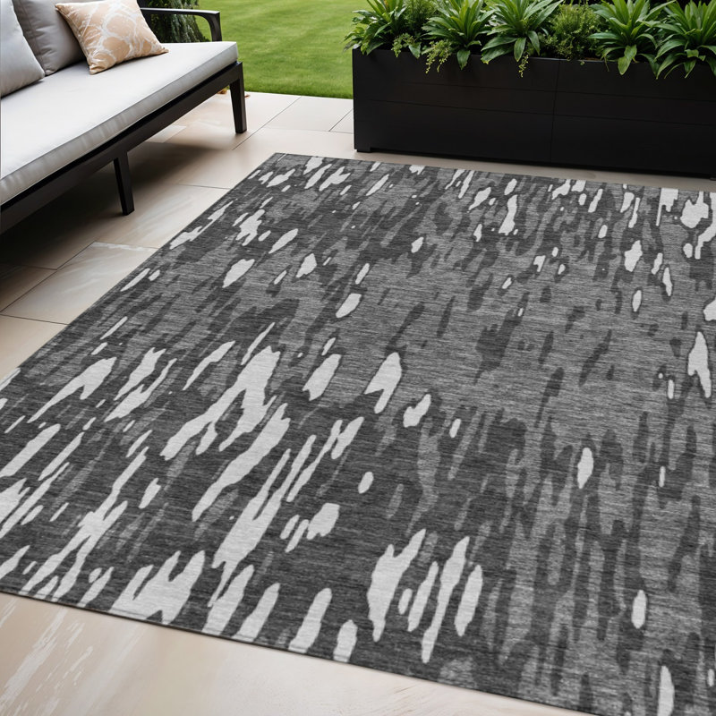 Tapis intérieur lavable abstrait gris et ivoire 5 pi x 8 pi
