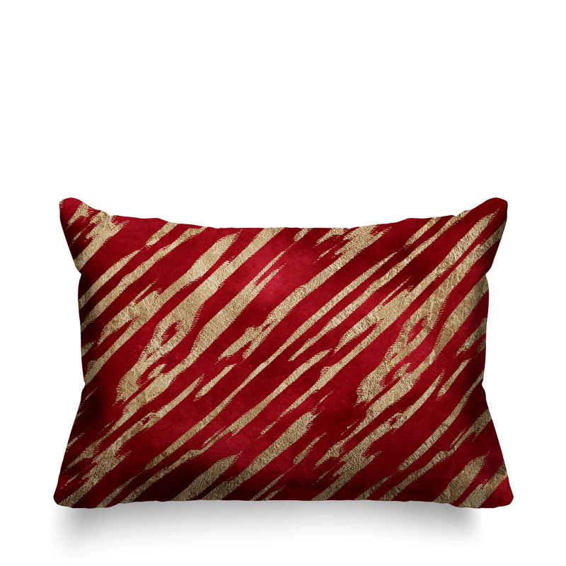 Coussin lombaire intérieur / extérieur abstrait Sana, Rouge/doré