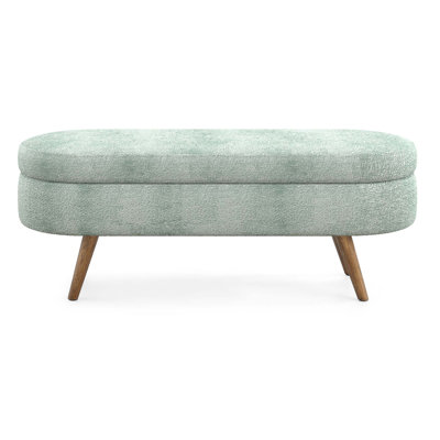 Oval Storage Ottoman Bench With Rubber Wood Legs For Multi-Use And Decorative Pleated Fabric, Perfect For Home And Office
