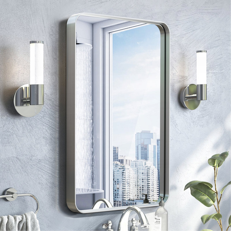 Miroir de salle de bain mural moderne avec cadre en alliage doré et clarté haute définition, Argent argent, 50 po x 32 po
