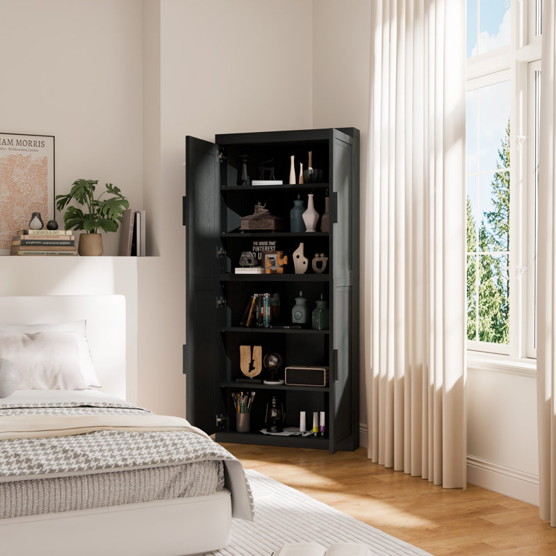 Ensemble de 2 armoires d'appoint de coin noires avec portes et rangement peu encombrant P 16 po x l 31 po x H 67 po, Noir
