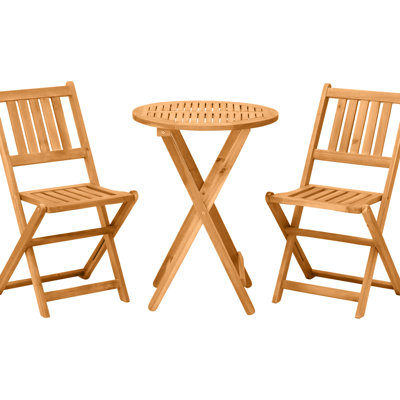 Wood Patio Bistro - 3 Folding Furniture With 2 Chairs & Round Table. Vivid Design, For Deck, Balcony, Backyard 3 Pieces. Table Outdoor. Backyard, Garden, Deck Use. Finish, Slatted, 175 Lbs Capacity