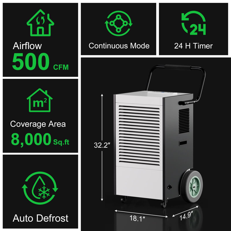 APTOOK 225 Pints 8000 Sq. Ft Heavy Duty Industrial Dehumidifier with Humidity Controller