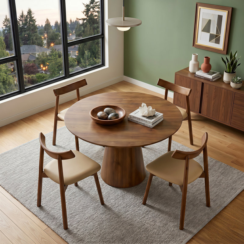 Ensemble de table de salle à manger 45 "Mid-Century, Brown, 5 Pieces: Table, 4 Chairs