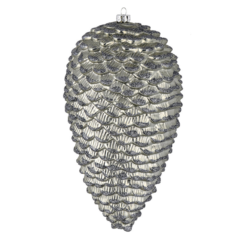 Ornement de Noël mat en forme de pomme de pin scintillante mat, Étain
