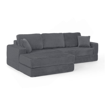 Siège de gauche, canapé modulaire en forme de L, canapé modulaire compressé en velours côtelé de style minimaliste moderne, déplié en lit, chambre à coucher, canapé-lit confortable à conception compacte et économe en espace - gris