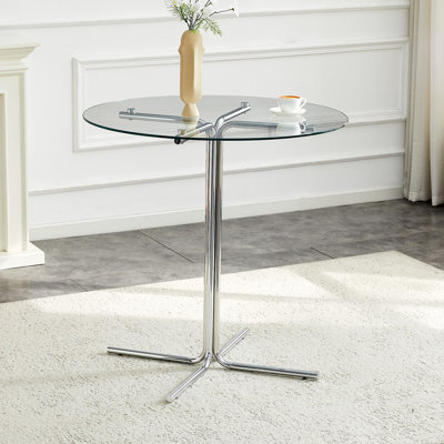 Round Glass Bar High Table, Round Bar Table, Tempered Glass Tabletop, Sturdy Silver Chrome Plated Four Column Support, Suitable For Transparent Round Bar Table