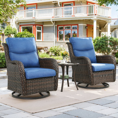 Outdoor Wicker Swivel Glider Chairs Set With 5" Cushions And Side Table