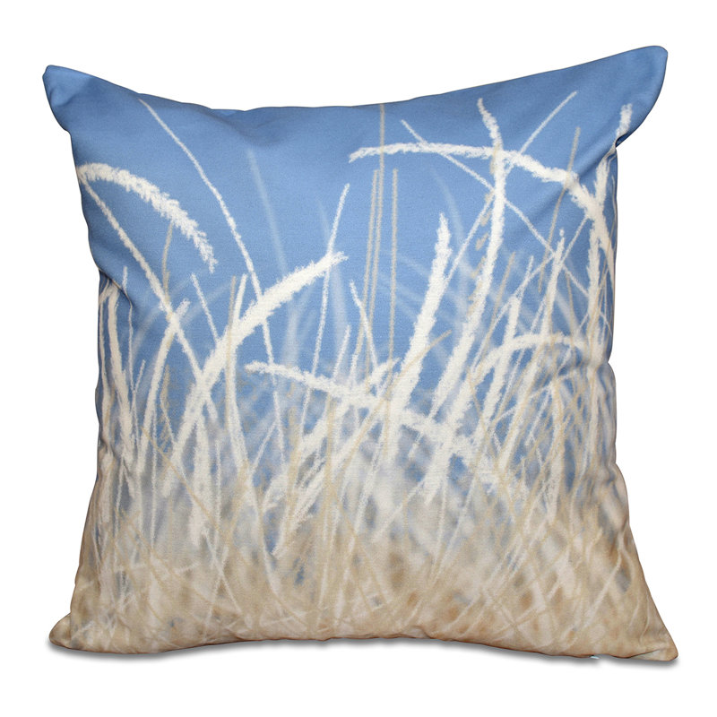Beach Vacation Grass Square Pillow Cover & Insert, 16" H x 16" W, Blue