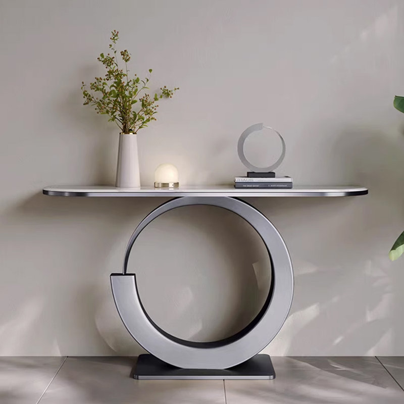 Console moderne en pierre frittée simple., H 31,5 po x l 54,3 po x P 11,8 po, Argent argent