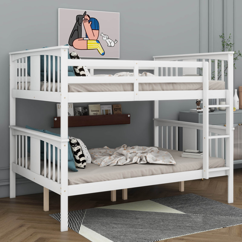 Lit superposé double au-dessus d'un lit double compact avec échelle intégrée pratique, Blanc
