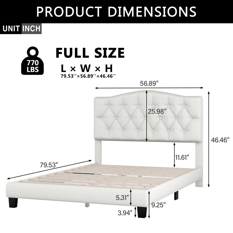 Lit plateforme tapissier Diamond, Double