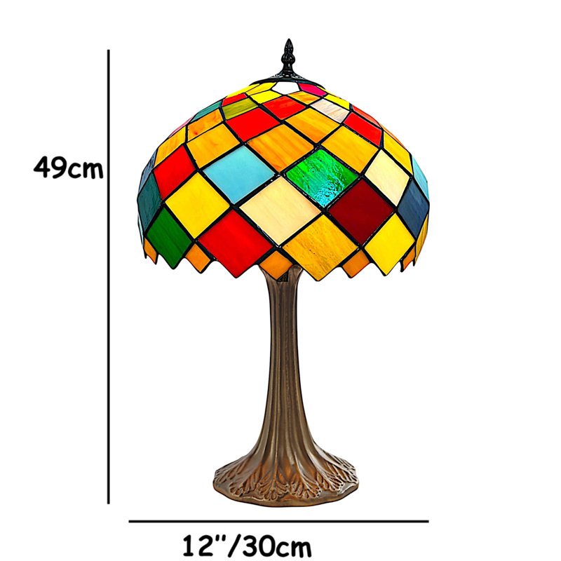 Tiffany Style Table Lamp, 49cm Height, Stained Glass Shade, Antique Bronze Leaf Base