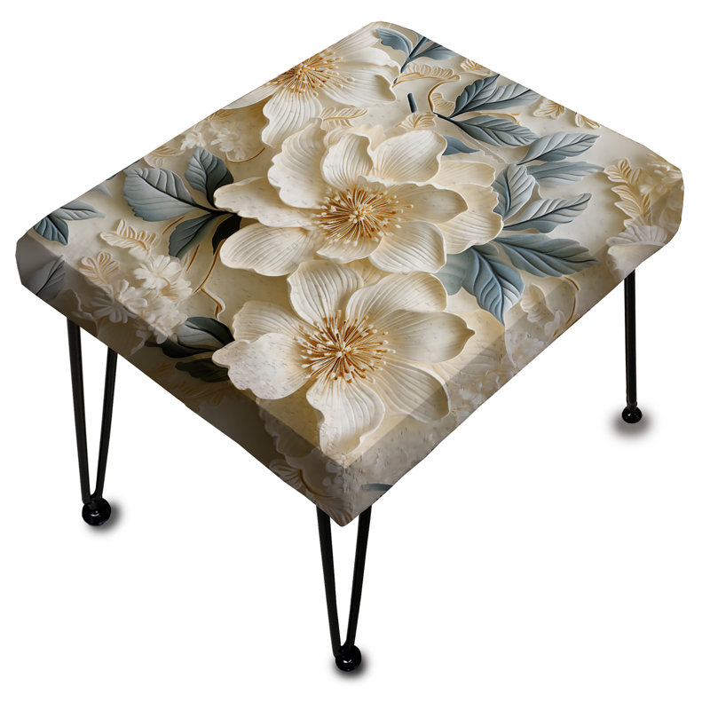 Repose-pieds blanc rectangulaire rétro Floral Veil