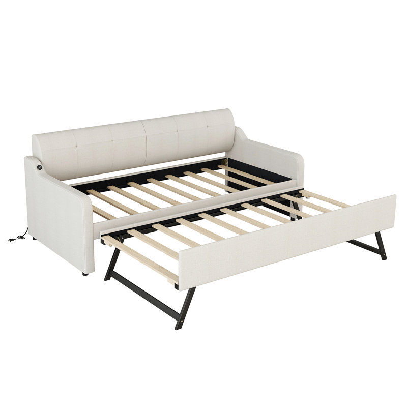 Lit de jour avec couchette Gelbert, Beige, Lit simple