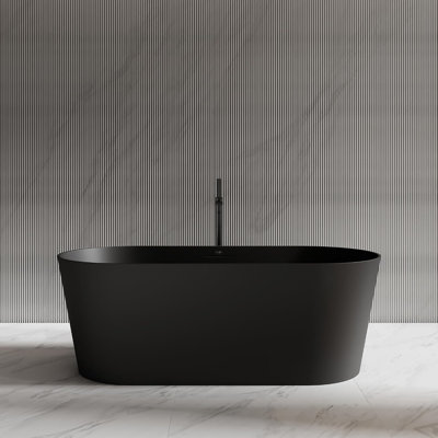 Baignoire de trempage autoportante noire solide de 65 po x 28 po avec trop-plein et bonde escamotable pour salle de bain MonBlari