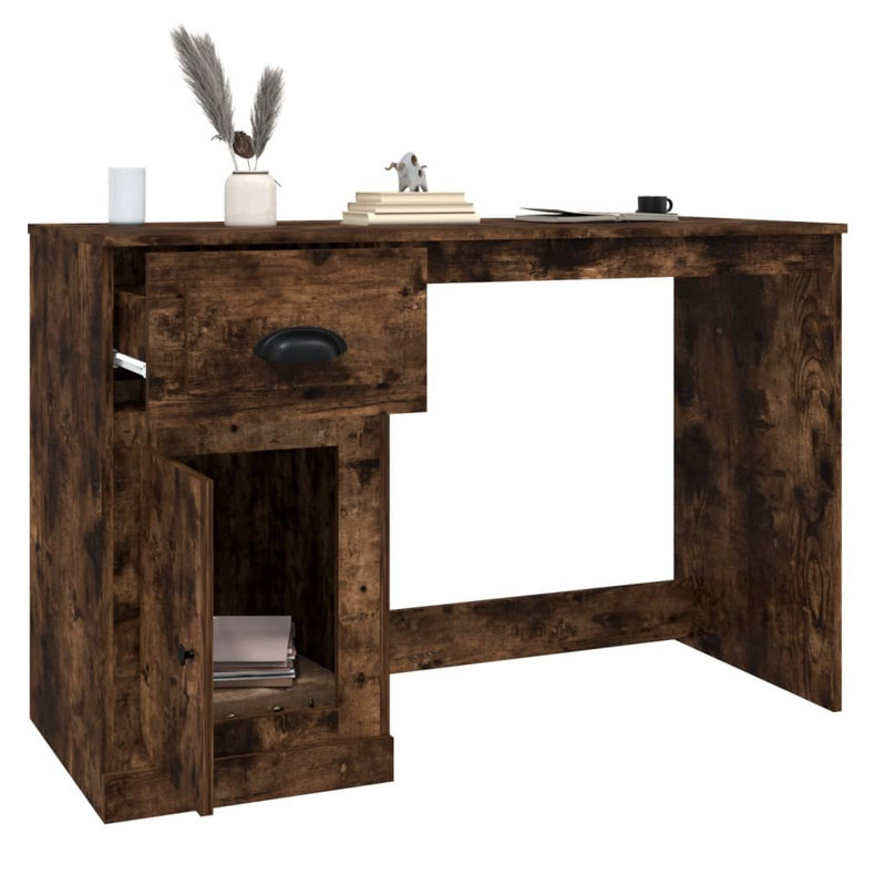 Serlin Solid Wood Base Writing Desk, Smoked Oak
