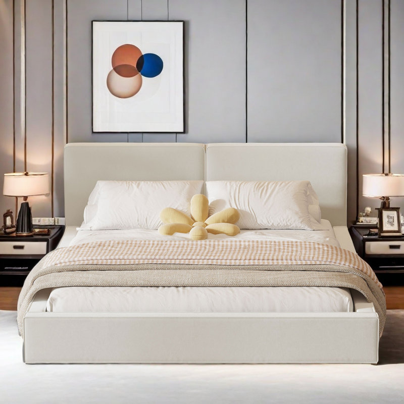 Lit plateforme tapissier Supriya Elegant, Beige