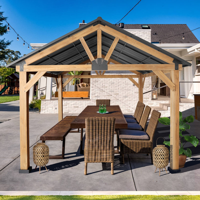 MeetLeisure 13 ft. x 11 ft. Cedar Wood and Black Steel Gazebo