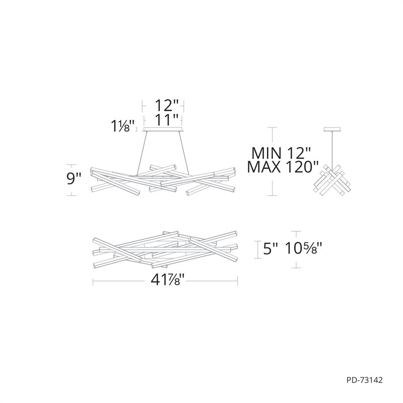 Parallax LED Dimmable Linear Pendant 3000K, Brushed Nickel, 10.88" H x 42" W x 10.63" D