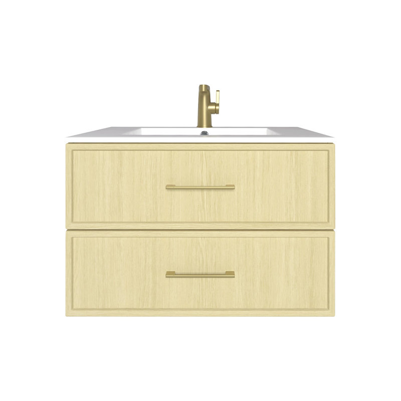 Meuble-lavabo mural 30 po avec comptoir en marbre de culture et lavabo intégré Cassidy, Lago, 30", Doré