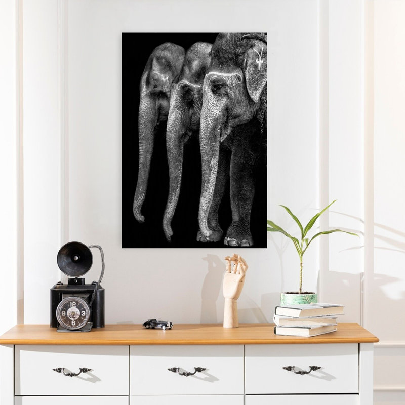 «Painted Indian Elephants», art mural contemporain, H 24 po x l 16 po