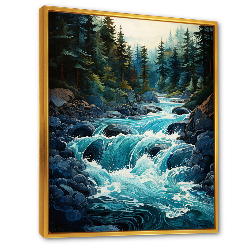 River Reverie sur toile, Cadre flottant doré, 20" H x 12" W