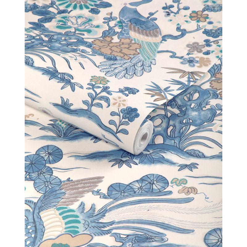 Garden Walk Sakura Toile Wood Pulp Blend Pretrimmed Roll, Blue