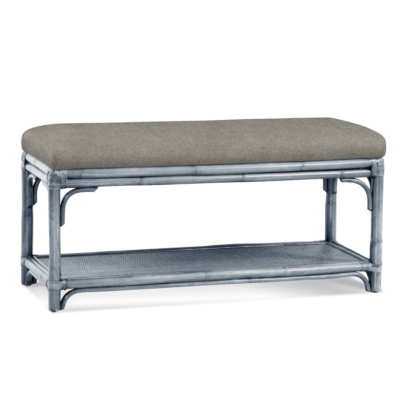 Summer Retreat Wicker Shelf Storage Bench, Sea Glass, Basic Grey; 0317-83