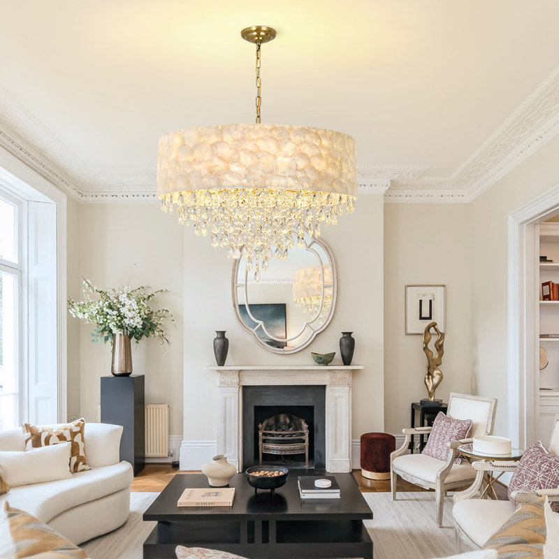 Modern Capiz Shell Crystal Chandeliers, 18" H x 29.5" W x 29.5" D
