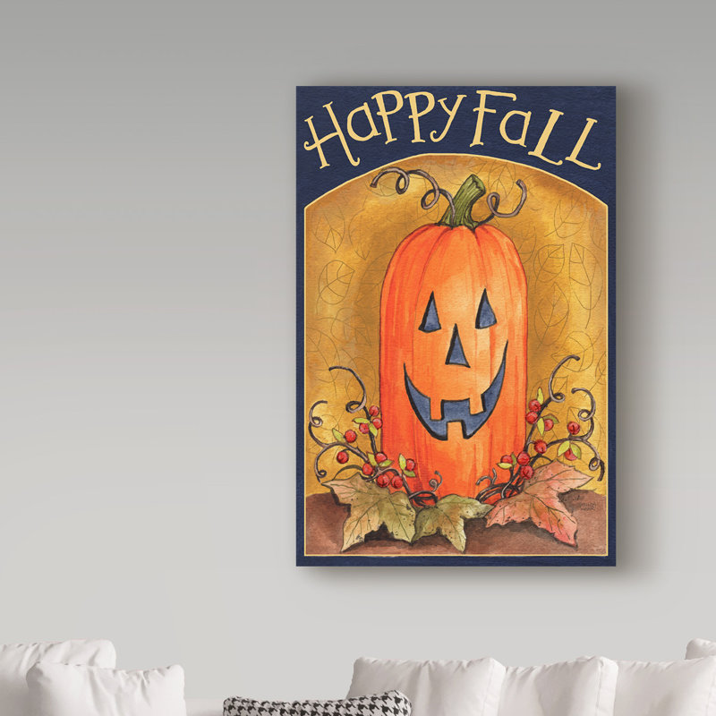 « citrouille face happy automne », reproduction de peinture à l’acrylique sur toile tendue, H 19 po x l 12 po x P 2 po
