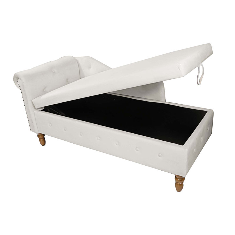 Méridienne en velours pour la chambre à coucher avec rangement et coussin Ifrain, Velours beige