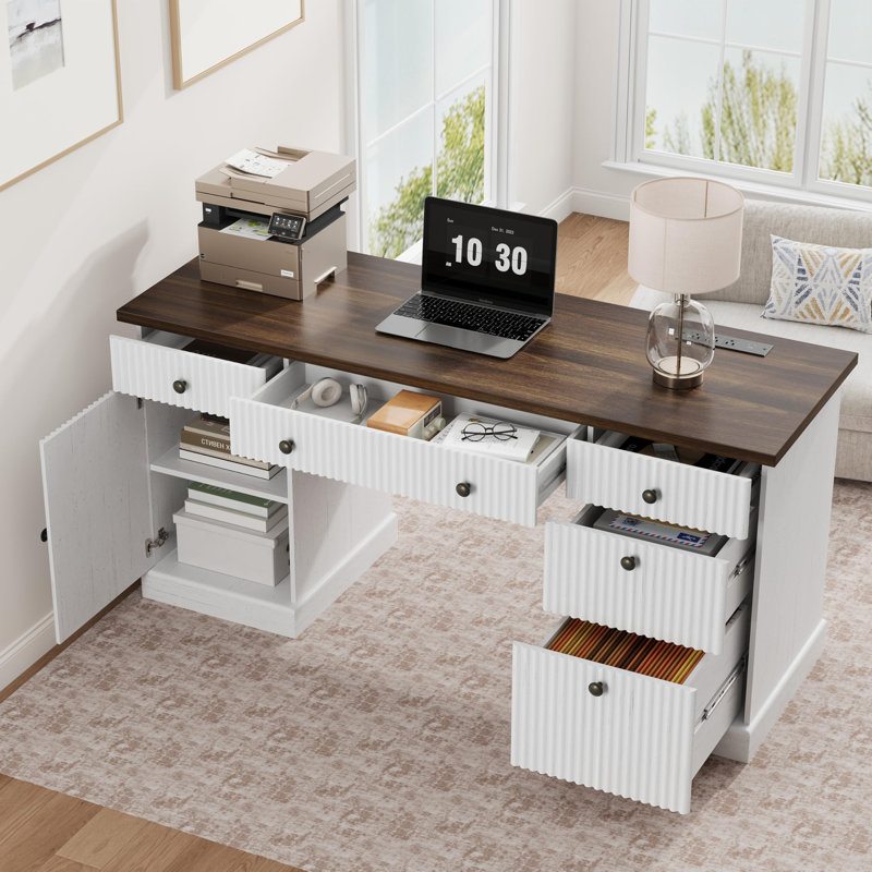 Bureau cannelé 60 po Modern, Brown/White