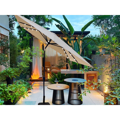 8.2X8.2Ft Square Solar Powered Led Lighted Patio Umbrella 2.5X2.5M Outdoor Waterproof Parasol With Tilt And Crank Without Base For Garden Backyard Swimming Pool