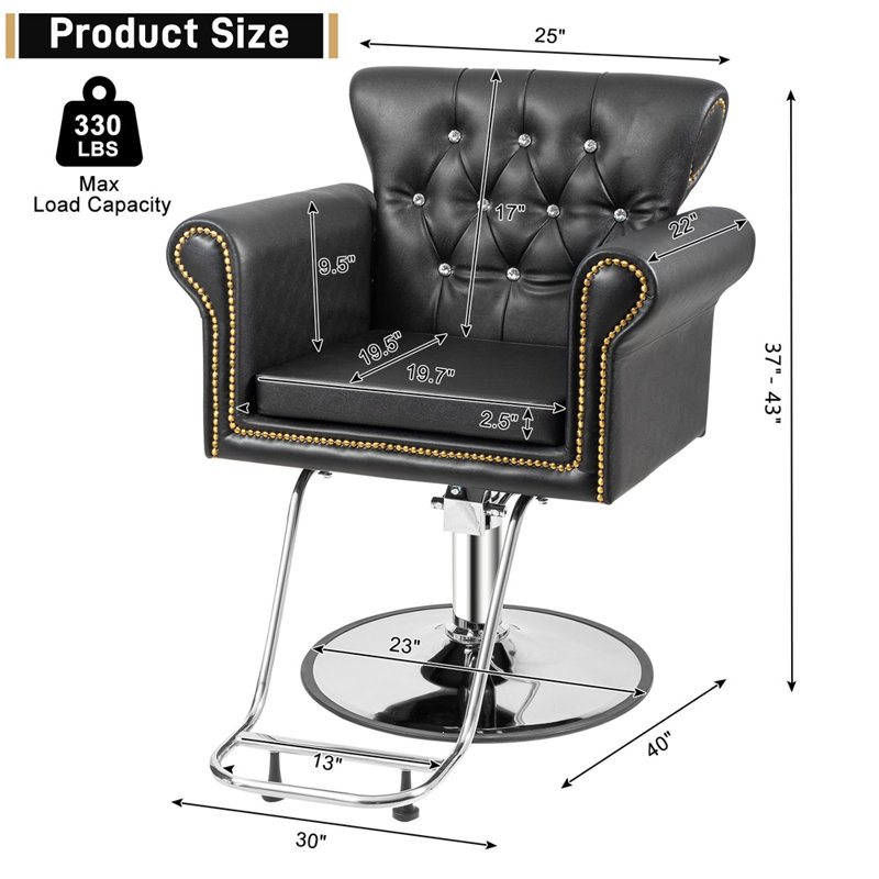 Fauteuil de coiffeur à large assise noir