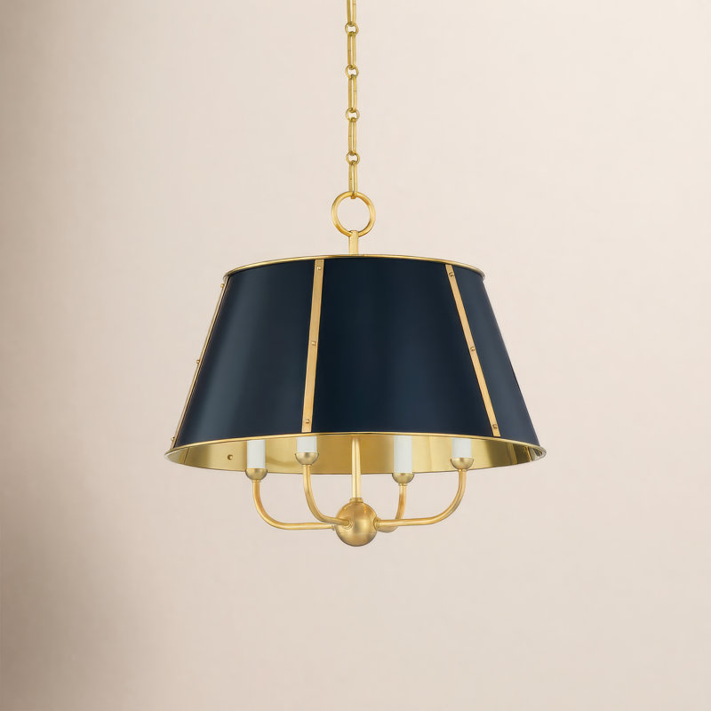 Cambridge Stainless Steel 4-Light Chandelier, Aged Brass/Darkest Blue