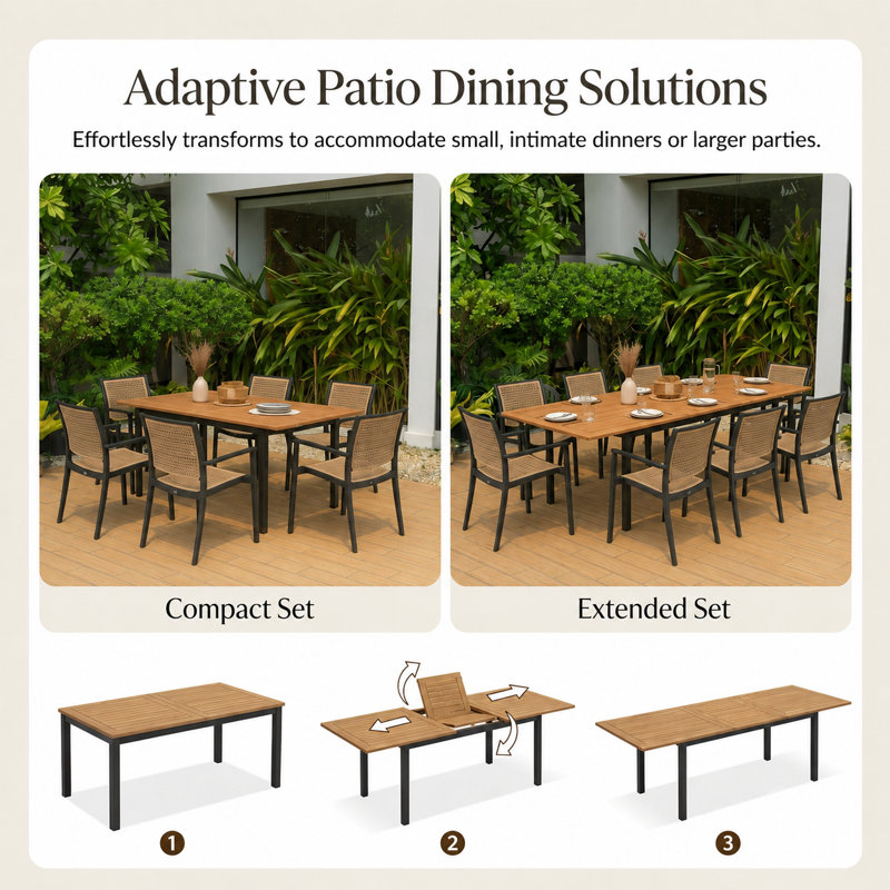 Dugas Bertha FSC Wood, Resin Outdoor Patio Extendable Dining Set, 6