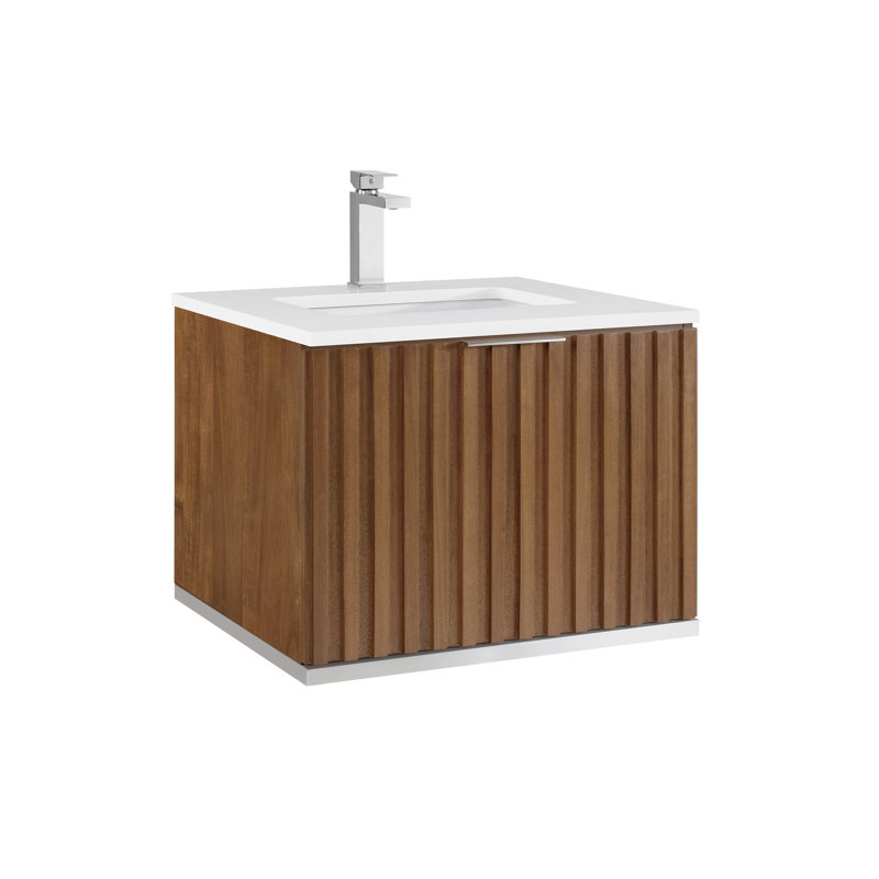 Terra 24'' Single Bathroom Vanity with Top, White Quartz/Single Faucet Mount, Brushed Nickel