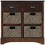 Armoire de rangement rustique, 2 tiroirs et 4 paniers en rotin, style maison de campagne-1626361825